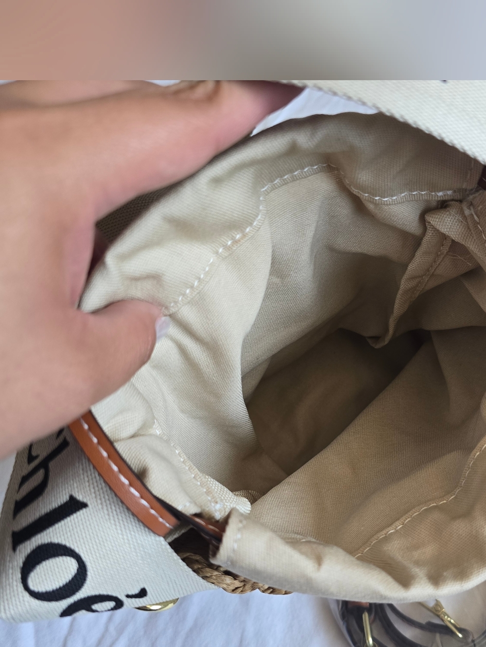 Inspired Chloé Woody Small Mifuko Basket Bag With Linen - Picture 3 of 5